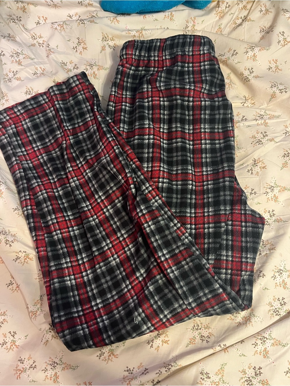 red, white, and black plaid pajama pants !!